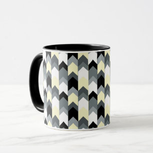 Zwart, grijs, gele chevron mok