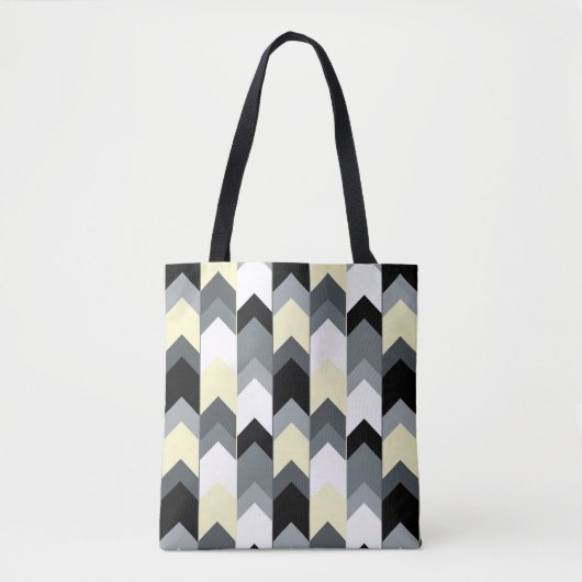 Zwart, grijs, gele chevron tote bag (Voorkant)
