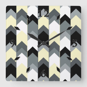 Zwart, grijs, gele chevron  vierkante klok