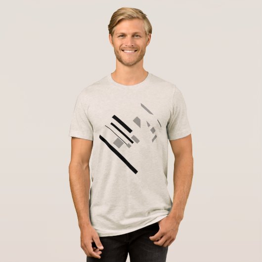 Zwart Grijs Geometrisch Vormen Diagonaal MCM Kijk Tri-Blend Shirt (Voorkant volledig)
