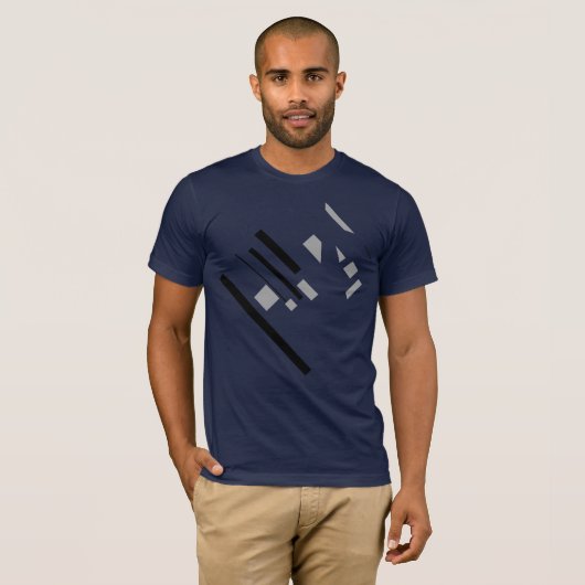Zwart Grijs Geometrische Abstracte Diagonale MCM L T-shirt (Voorkant volledig)