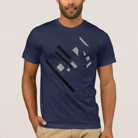 Zwart Grijs Geometrische Abstracte Diagonale MCM L T-shirt (Voorkant)