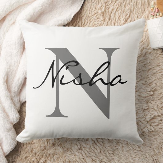 Zwart grijs gepersonaliseerde familienaam Monogram Kussen (Deken)