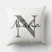 Zwart grijs gepersonaliseerde familienaam Monogram Kussen (Achterkant)