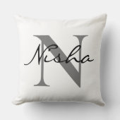 Zwart grijs gepersonaliseerde familienaam Monogram Kussen (Voorkant)