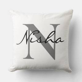 Zwart Grijs Gepersonaliseerde Familienaam Monogram Kussen