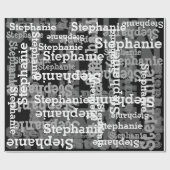 Zwart/Grijs Gepersonaliseerde Naam Collage Verjaar Cadeaupapier (Vlak)