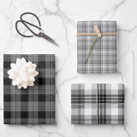 Zwart & grijs geruit inpakpapier vel set (Voorkant)