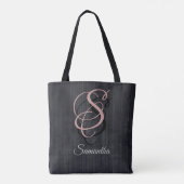 Zwart grijs gestreept rustiek monogram tote bag (Achterkant)