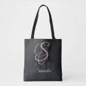 Zwart grijs gestreepte rustieke monogram tote bag (Voorkant)