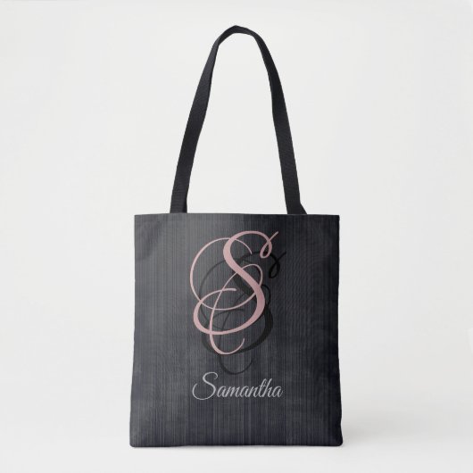 Zwart grijs gestreepte rustieke monogram tote bag (Voorkant)