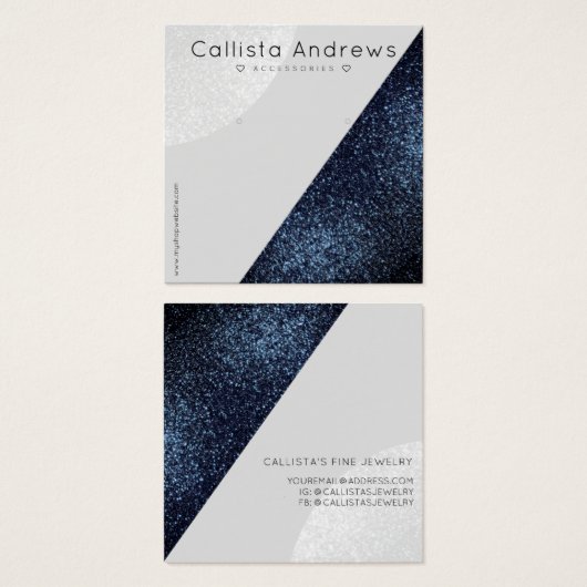 Zwart grijs Glitter Geo Heart Earning-beeldscherm Vierkante Visitekaartjes (Voorkant /achterkant)