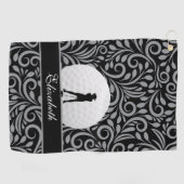 Zwart grijs Golfer Silhouette Pattern voor haar Golfhanddoek (Horizontaal)