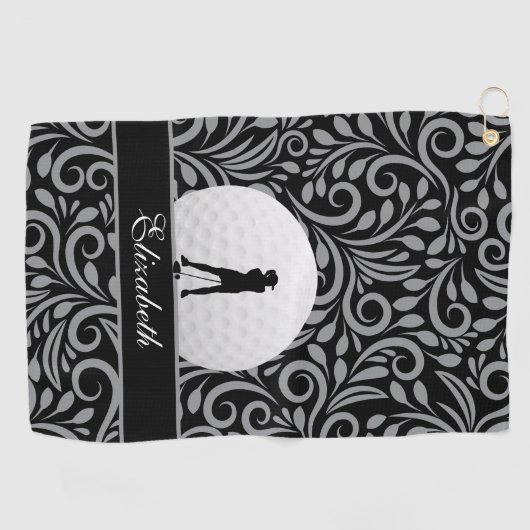 Zwart grijs Golfer Silhouette Pattern voor haar Golfhanddoek (Horizontaal)