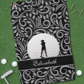 Zwart grijs Golfer Silhouette Pattern voor haar Golfhanddoek
