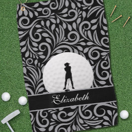 Zwart grijs Golfer Silhouette Pattern voor haar Golfhanddoek