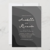 Zwart Grijs Golvend Geometrische QR Code Foto Brui Kaart (Voorkant)