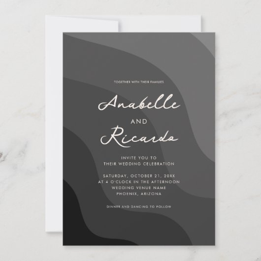 Zwart Grijs Golvend Geometrische QR Code Foto Brui Kaart (Voorkant)