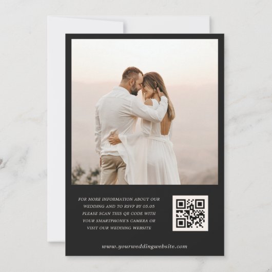 Zwart Grijs Golvend Geometrische QR Code Foto Brui Kaart (Achterkant)