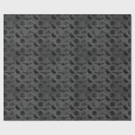 Zwart Grijs Gothic Crow & Bat Creepy Skull Cadeaupapier (Vlak)