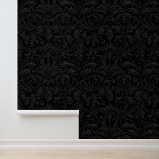 Zwart Grijs Gotisch Jacquard Gothic Slaapkamer Dec Behang (Applicatie)