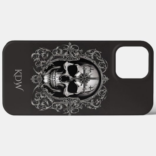 Zwart & Grijs Gotisch Schedel Monogram Case-Mate iPhone Case (Achterkant (horizontaal))
