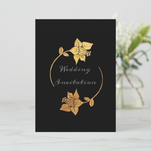 Zwart Grijs Goud Bloemen Krans Luxe Elegant Kaart (Staand voorkant)