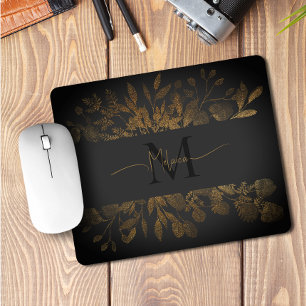 Zwart Grijs & Goud glitter bloemenmonogram Muismat