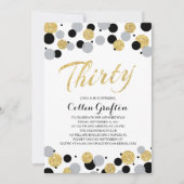 Zwart Grijs Goud Glitter Confetti 30e Verjaardag Kaart (Voorkant)