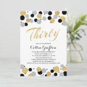 Zwart Grijs Goud Glitter Confetti 30e Verjaardag Kaart (Staand voorkant)