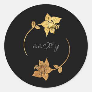 Zwart Grijs Goud Lux Bloemen Save The Date Ronde Sticker