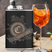  zwart/grijs/goud met Initiaal Groomsman Heupfles