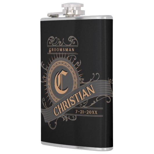  zwart/grijs/goud met Initiaal Groomsman Heupfles (Links)