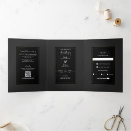 Zwart Grijs Goud Modern Minimaal Elegant Trouwen Drieluik Uitnodiging