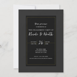 Zwart Grijs Goud Modern Minimaal Elegant Verloving Kaart