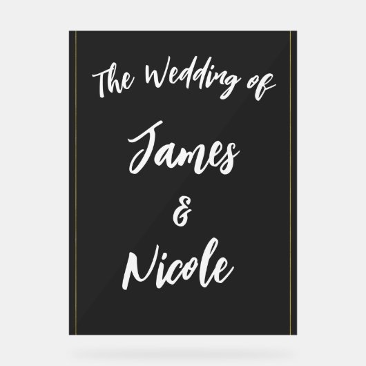 Zwart Grijs Goud Modern Minimal Elegant Huwelijk Acryl Bord (Voorkant)