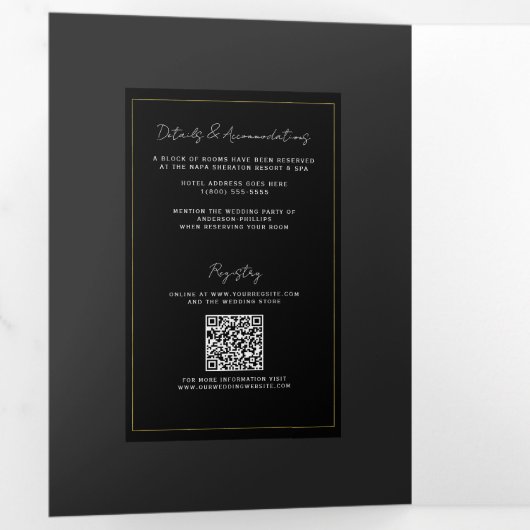 Zwart Grijs Goud Modern Minimal Elegant Huwelijk Drieluik Uitnodiging (Binnenzijde eerst)