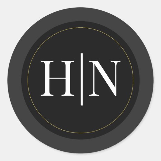 Zwart Grijs Goud Modern Minimal Elegant Huwelijk Ronde Sticker (Voorkant)