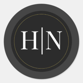 Zwart Grijs Goud Modern Minimal Elegant Huwelijk Ronde Sticker