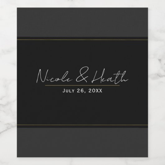 Zwart Grijs Goud Modern Minimal Elegant Huwelijk Wijn Etiket (Enkel label)