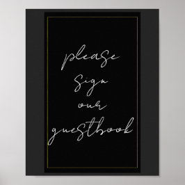 Zwart Grijs Goud Modern Minimal Guestbook Sign Poster