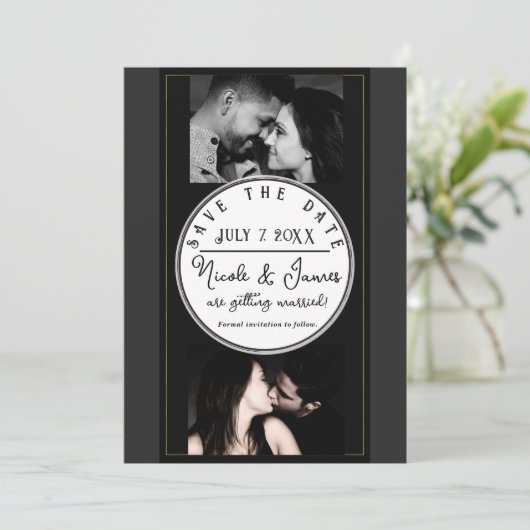 Zwart Grijs Goud Modern Minimal Save the Date (Staand voorkant)