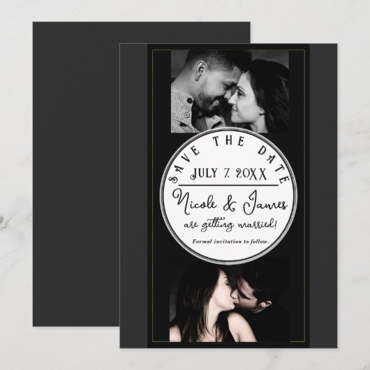 Zwart Grijs Goud Modern Minimal Save the Date (Voorkant / Achterkant)