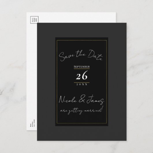 Zwart Grijs Goud Modern Minimal Save the Date Aankondigingskaart (Voorkant / Achterkant)