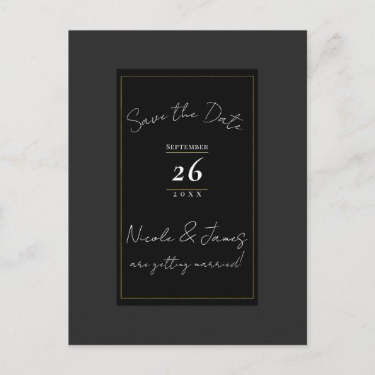 Zwart Grijs Goud Modern Minimal Save the Date Aankondigingskaart (Voorkant)