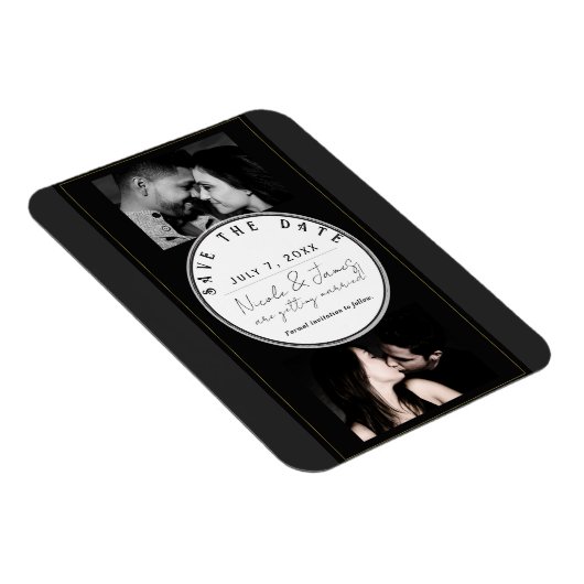 Zwart Grijs Goud Modern Minimal Save the Date Magneet (Rechterzijde)
