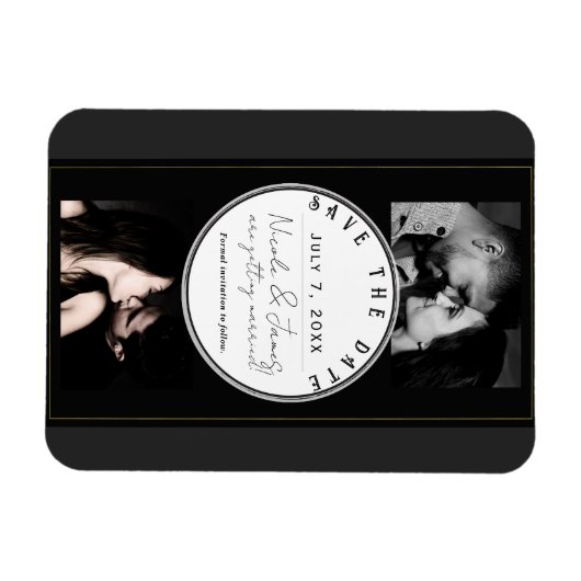 Zwart Grijs Goud Modern Minimal Save the Date Magneet (Horizontaal)