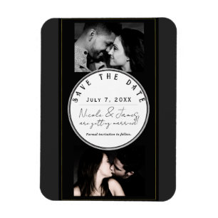 Zwart Grijs Goud Modern Minimal Save the Date Magneet