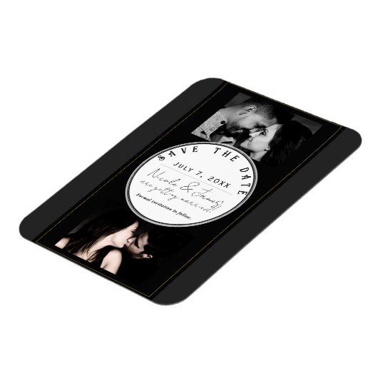 Zwart Grijs Goud Modern Minimal Save the Date Magneet (Linkerzijde)