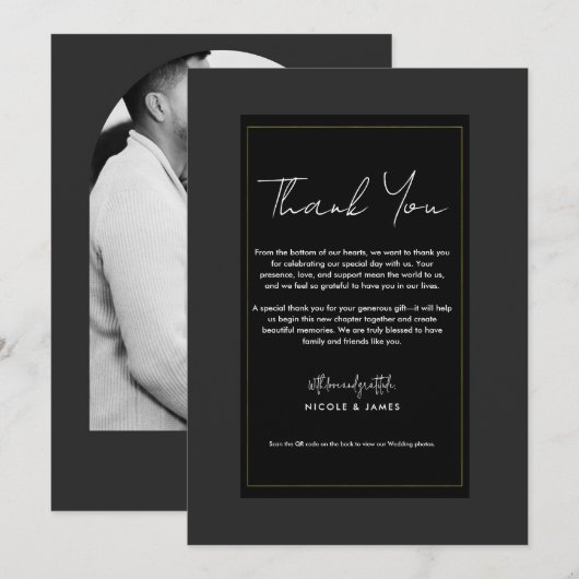 Zwart Grijs Goud Modern Minimal Wedding Bedankt Kaart (Voorkant / Achterkant)